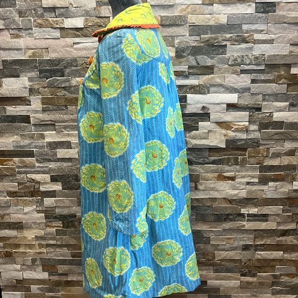 Floral Blue and Yellow Women's Coat - Picture 4 of 13